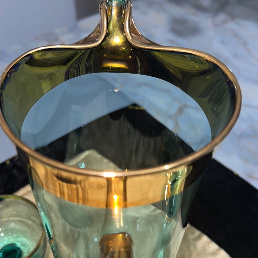 HUNGARIAN  Gold & Aqua COCKTAIL PITCHER set OF 3 pieces - Picture 8 of 9